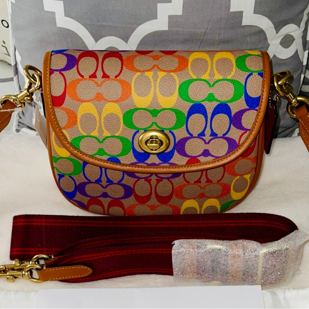 COACH Willow Saddle Bag In Rainbow Signature Canvas